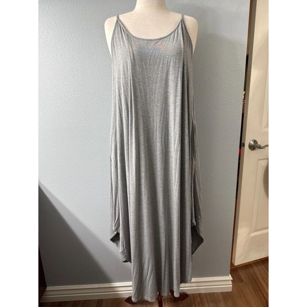 Heyson 1X Gray Jersey Maxi Dress Adjustable Straps Pockets Flowy